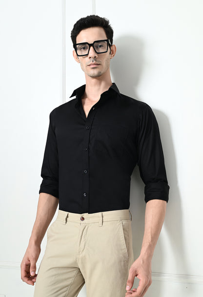 Raven Black Solid Formal Cotton Shirt