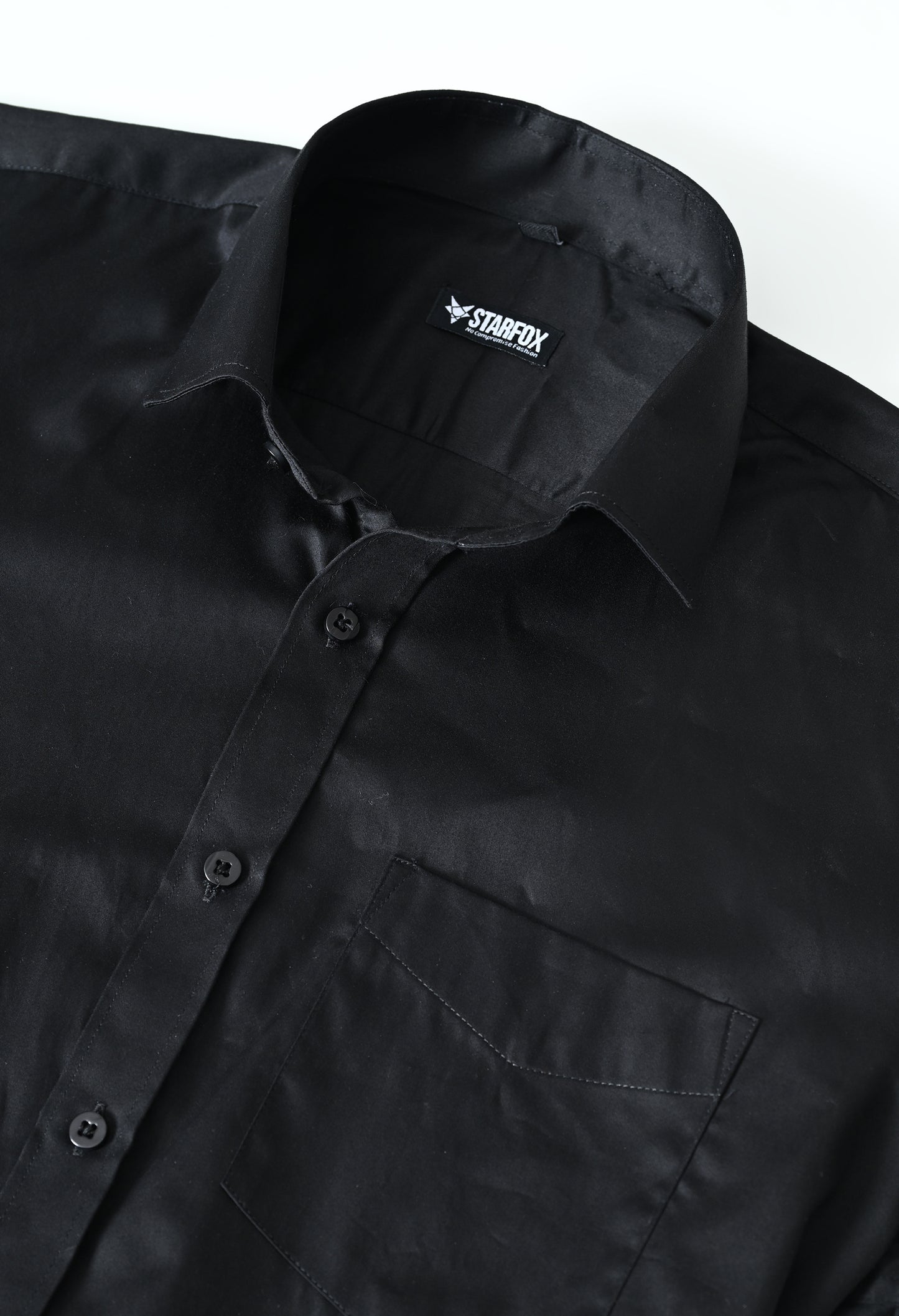 Raven Black Solid Formal Cotton Shirt