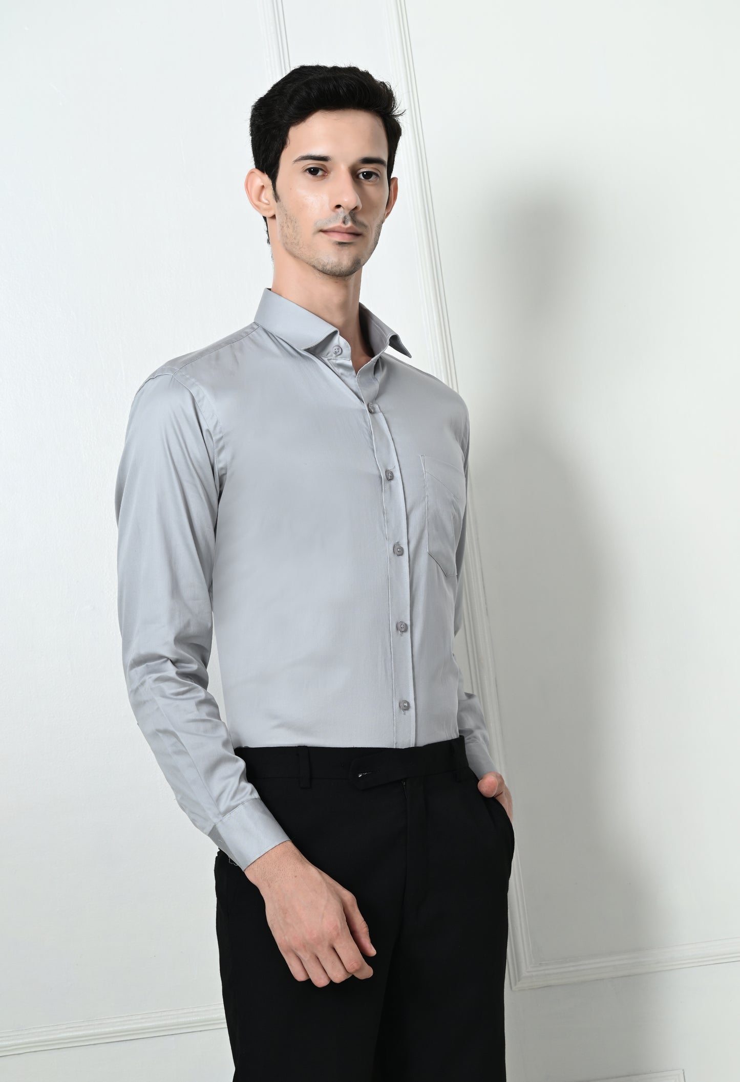 Metallic Grey Cotton Formal Shirt