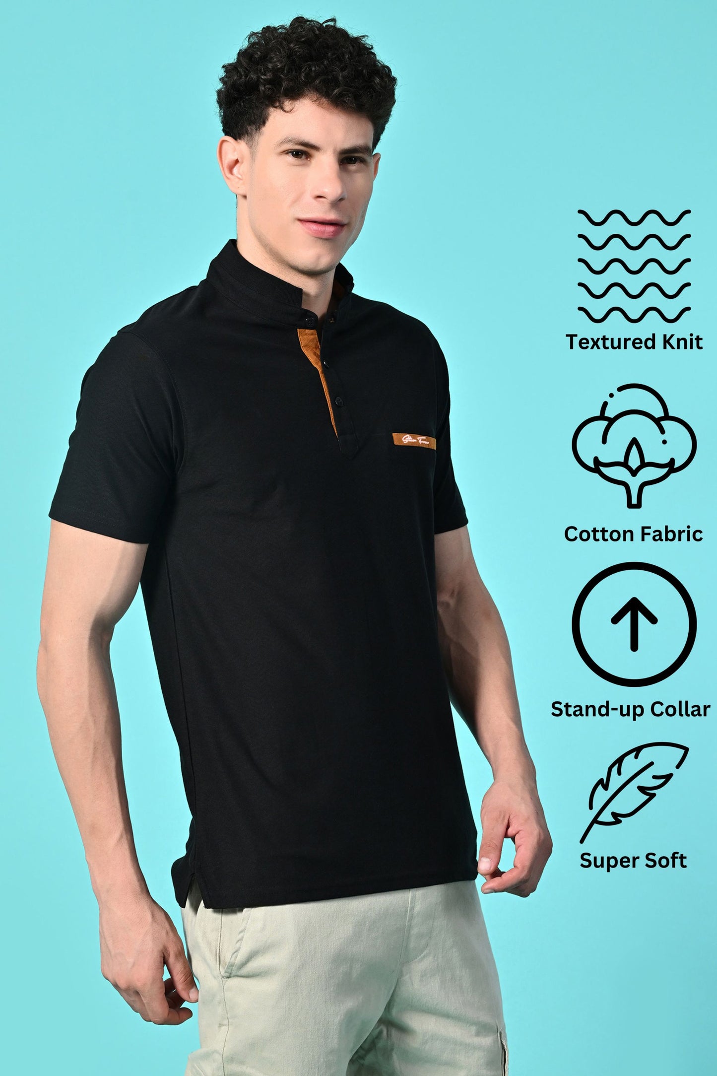 Men's Self Texture Stand Up Collar Polo