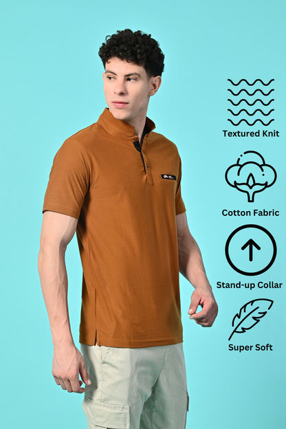 Men's Self Texture Stand Up Collar Polo