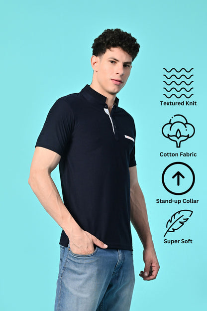 Men's Self Texture Stand Up Collar Polo