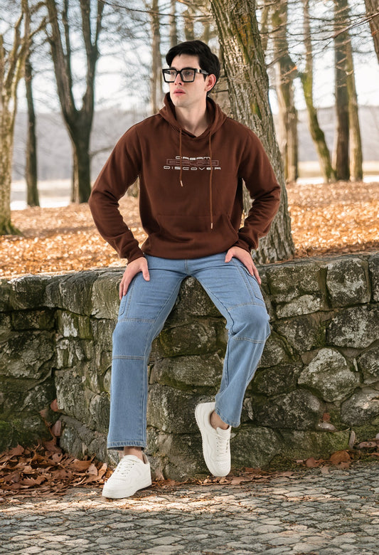 Walnut Brown Printed Fleece Hoodie