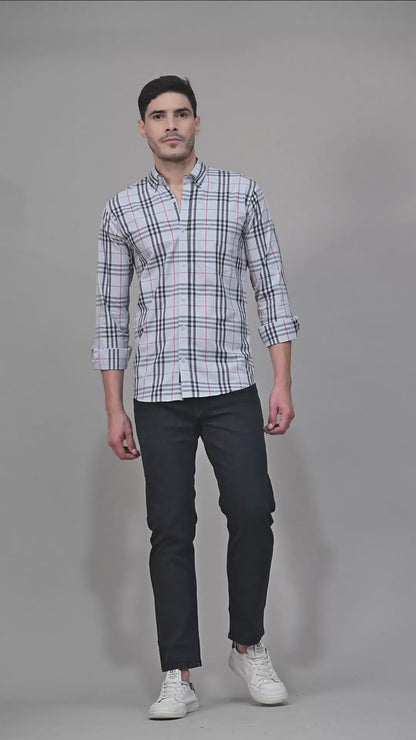 Light Grey and Black Checked Formal Shirt