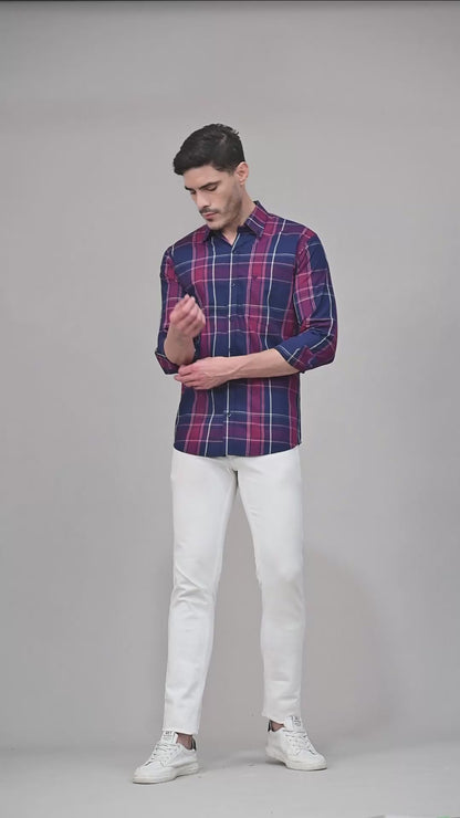 Navy and Maroon Checked Formal Shirt